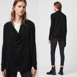 ALLSAINTS Drina Draped Wool Cardigan Wrap Black {QQ54}
